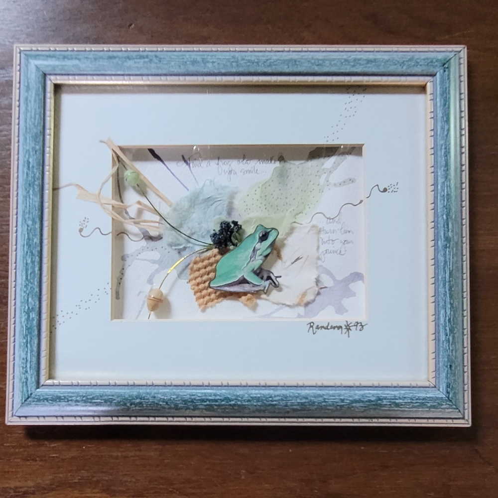 Vintage hand crafted shadow box "frog prince" picture